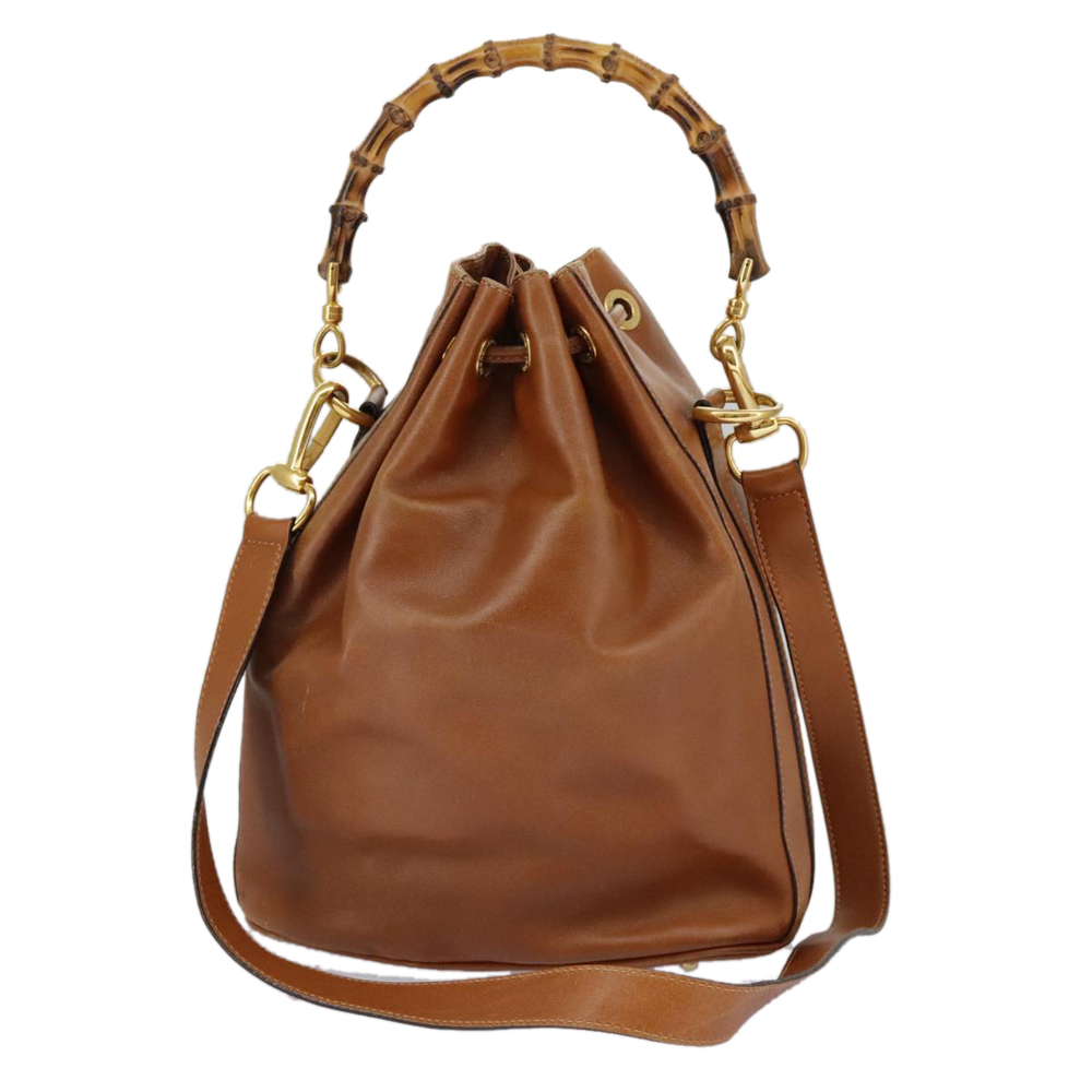 GUCCI Bamboo Shoulder Bag Leather 2way Brown Gold 001 2040 1657 Auth 96299 - Picture 2 of 16